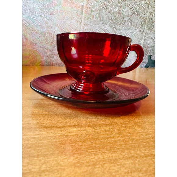 Vintage moon drops Ruby by New Martinsville tea cup and saucer set - Picture 9 of 10